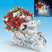 Load image into Gallery viewer, The Bradford Exchange Thomas Kinkade Delivering Holiday Cheer Snowman and Crystal Sled that Lights Up with LED Lights Filled with Always in Bloom™ Poinsettia Floral Arrangement Christmas Decor 9"-inches - RCE Global Solutions
