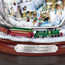 Load image into Gallery viewer, The Bradford Exchange Thomas Kinkade White Christmas Masterpiece Edition Genuine Crystal Snowman Figurine Decoration Features Miniature Illuminated Village and Miniature Moving Train 10&quot;-Inches - RCE Global Solutions
