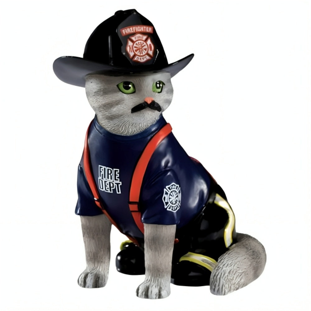 The Hamilton Collection Furr-ever Firefighter Figurine Collection Issue #2: Fur Alarm Fire Handcrafted & Hand-Painted Feline Adorable Cat in Turnout Gear Rescue Decor Figurine 4 1/2-inches