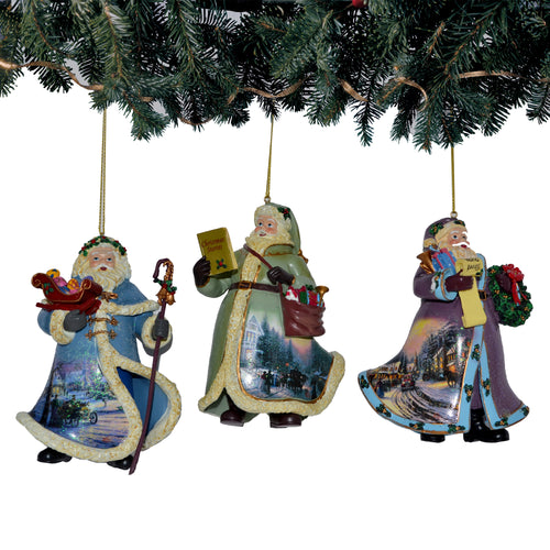 The Ashton-Drake Galleries Victorian Winter Scenes Santas Ornament Collection Issue #40 Painter of Light Artistry Three Dimensional Elegance with Elaborate Detailing Christmas Decoration Set of 3 by Thomas Kinkade 4-inches - RCE Global Solutions