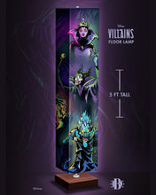 Load image into Gallery viewer, The Bradford Exchange Disney Villains Floor Lamp with 4-Sided Fabric Shade Evil Queen Ursula Maleficent Artwork Wood-Tone Base &amp; Foot Pedal Switch 60-inches
