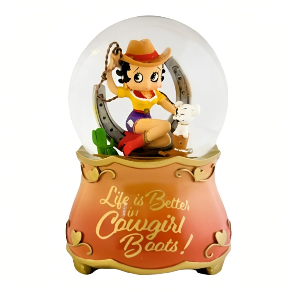 The Bradford Exchange Betty Boop™ Illuminated Glitter Globe Collection Issue #5: 'Life is Better In Cowgirl Boot' Hand-Painted Collectible Globe with Glittery Dress and Pudgy 6-inches