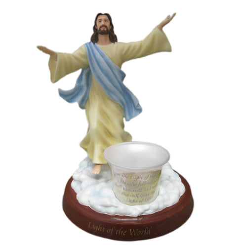 The Bradford Exchange Light of the World Jesus Sculpture Tealight Holder with Free Tealight Candle 8-inches