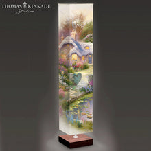 Load image into Gallery viewer, The Bradford Exchange Country Cottage Floor Lamp Serene Nature Art Lamp Expertly Reproduced Kinkade Artwork on All Sides Wood-Tone Base and Wrinkle-Resistant Fabric Shade Hands-Free Floor Switch Includes 2 FREE Energy-Saving Light Bulbs by Thomas Kinkade - RCE Global Solutions
