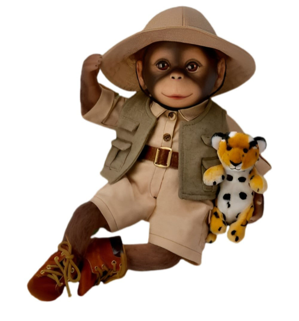 The Ashton - Drake Galleries Milo the Safari Monkey Doll Lifelike So Truly Real® Hand Applied Mohair Weighted Fully Poseable with Soft RealTouch® Vinyl Skin and Plush Leopard Stuffed Animal 16