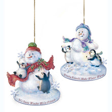 Load image into Gallery viewer, The Bradford Exchange Dona Gelsinger The Warmth of Christmas Ornament Collection Issue #2 Illuminated Snowman with Penguin Pals Set of 2 4.5-inches - RCE Global Solutions
