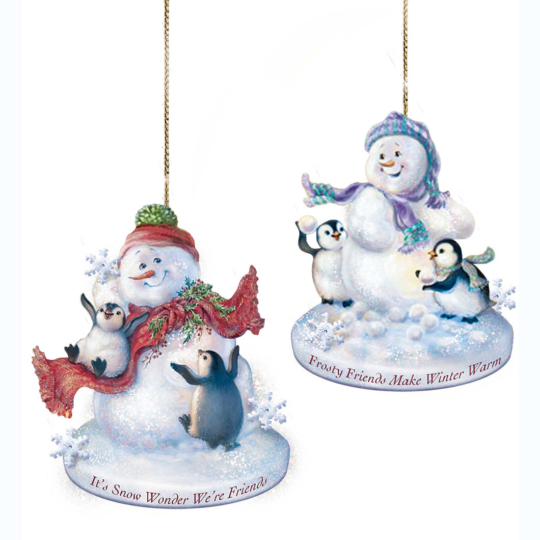 The Bradford Exchange Dona Gelsinger The Warmth of Christmas Ornament Collection Issue #2 Illuminated Snowman with Penguin Pals Set of 2 4.5-inches - RCE Global Solutions