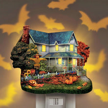 Load image into Gallery viewer, The Bradford Exchange Lights of the Seasons Nightlight Collection Issue #2: Halloween Frights with Illuminated Ceramic Holiday Designs and Color-Changing Light Patterns by Thomas Kinkade 5.5-inches
