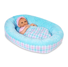 Load image into Gallery viewer, The Ashton-Drake Galleries Reversible Solid &amp; Plaid Bassinet Baby Doll Accessory with A Matching Blanket - RCE Global Solutions
