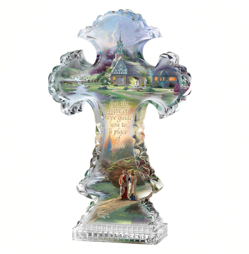 The Bradford Exchange Crystal Cross Peace Religious Sculpture Inspirations of Hope Cross Collection Issue #3 by Thomas Kinkade 6.5-inches