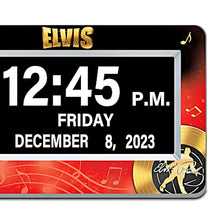 Load image into Gallery viewer, The Bradford Exchange Elvis Presley Digital Clock Full Disclosure Easy-Read Clock with 1.5-Inch Digits Artisan-Crafted Resin Frame with USB Port and Remote Control Features Iconic Portrait and Facsimile Autograph 9.5&quot; W x 7&quot; H
