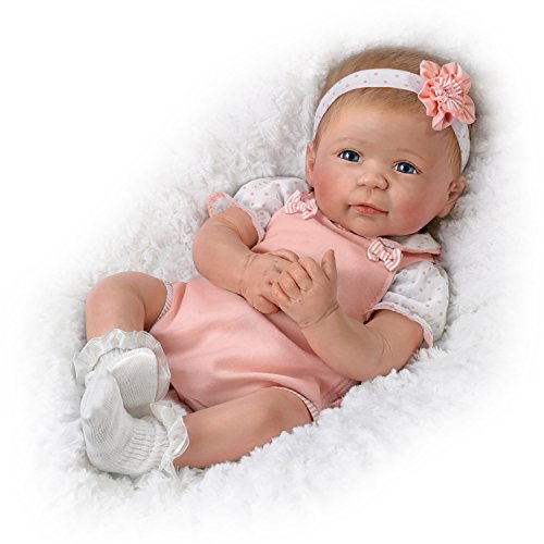 The Ashton - Drake Galleries Ava Lifelike TrueTouch® Authentic Silicone Baby Girl Doll with Hand Rooted Hair and Pink Jumper Weighted for Realism Fully Poseable by Master Doll Artist Linda Murray 18
