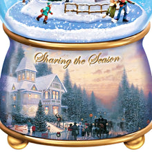 Load image into Gallery viewer, The Bradford Exchange Sharing the Season Thomas Kinkade Holidays in Motion Snowglobe Collection Issue # 2 Hand-Painted Rotating Sculptural Christmas decoration 5.75-inches
