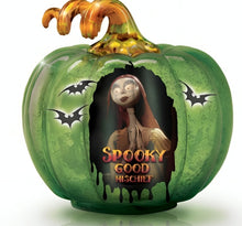 Load image into Gallery viewer, The Bradford Exchange Disney Tim Burton's Nightmare Before Christmas Illuminated Glass Pumpkin Sculpture Collection Issue #1 Spooky Good Mischief With Authentic Movie Character Artwork, LED lights, Glitter Accents Halloween Decor 9-inches
