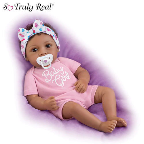 The Ashton-Drake Galleries Little Baby Girl Baby Doll So Truly Real® Lifelike Collectible Doll Weighted Cloth Body and Soft Hand-Rooted Hair with Soft Baby Powder Scent Poseable Includes Custom Outfit and Magnetic Pacifier 18-inches - RCE Global Solutions