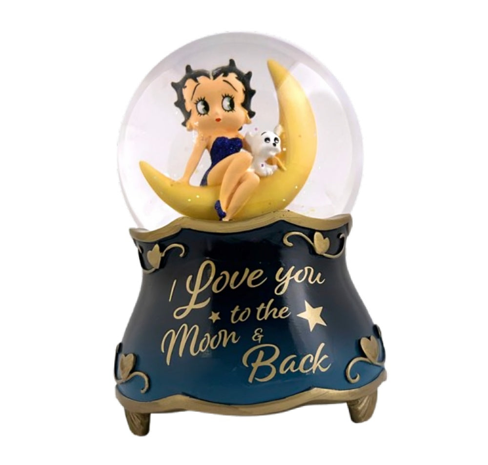 The Bradford Exchange Betty Boop™ Illuminated Glitter Globe Collection Issue #4: 'I Love You to the Moon and Back' Hand-Painted Collectible Globe with Glittery Blue Dress and Pudgy 6-Inches