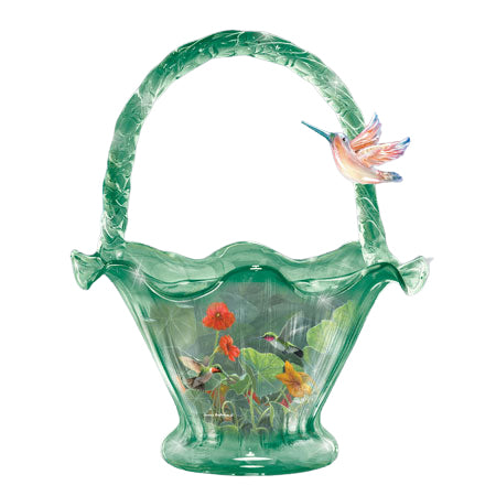The Bradford Exchange Hummingbird Majesty Issue #6 Songbird Art Hand-Blown Glass Bowl Basket by James Hautman 7.5-inches - RCE Global Solutions