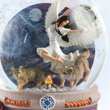Load image into Gallery viewer, The Bradford Exchange Mystical Dreams Illuminated Musical Glitter Globe Collection Issue #3 "Twilight Dreamer" Wolf Maiden Snow Globe Handcrafted Decor with LED Lights by Robin Koni 5-Inches
