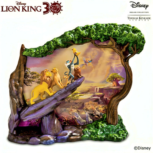 The Hamilton Collection Disney The Lion King 30th Anniversary Sculpture Handcrafted Artist's Resin with Hand-Painted Details Featuring Simba Nala and Pride Rock by Thomas Kinkade 12.5" W x 10" H x 6.5" D