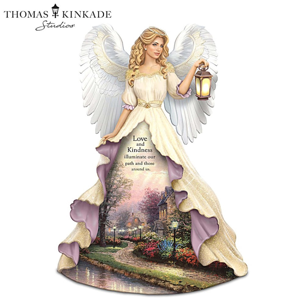 The Hamilton Collection Radiance Of Love And Kindness Handcrafted and Hand-painted Figurine Illuminated Angel With Glowing Lamplight Lane Gown by Thomas Kinkade 7-inches - RCE Global Solutions