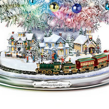 Load image into Gallery viewer, The Bradford Exchange Thomas Kinkade Silver Blessings Christmas Tree Handcrafted Tabletop Decoration With Color Changing Lights 30 Ornaments And a Holiday Village Encircled By a Moving Train Plays 8 Holiday Carols 17&quot; - RCE Global Solutions
