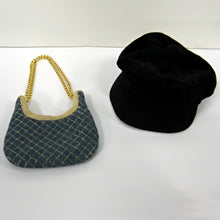 Load image into Gallery viewer, The Ashton-Drake Galleries Delilah&#39;s Favorite Finishing Touches Accessory Pack Stylish Black Suede Newsboy Hat and Sophisticated Denim Purse with Gold Accents - RCE Global Solutions
