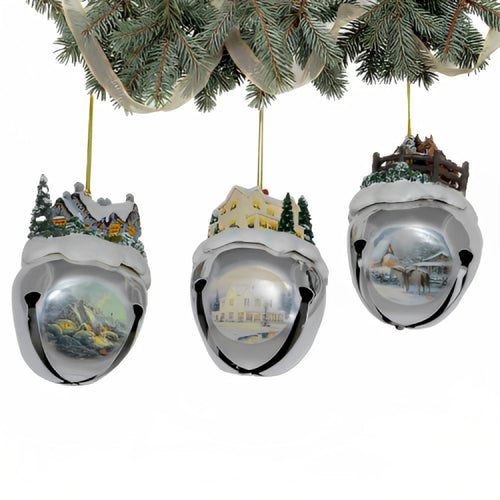 The Ashton-Drake Galleries Winter Sleigh Bells #16 Ornament Collection Set of 3 Christmas Decoration by Thomas Kinkade 3-inches - RCE Global Solutions