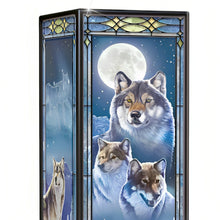 Load image into Gallery viewer, The Bradford Exchange Masters of the Night Stained Glass Wolf Lamp A Moonlit Masterpiece for Wolf Lovers with Artisan Hand-Applied Wolf Imagery Vintage-Inspired Design and FREE LED Bulb by Al Agnew 14-inches - RCE Global Solutions
