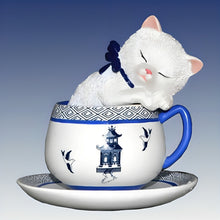 Load image into Gallery viewer, The Hamilton Collection Fun Loving Feline Blue Willow Teacup Sculpture Issue #5 Inspired by Timeless Chinese Love Legend 3.5-inches - RCE Global Solutions
