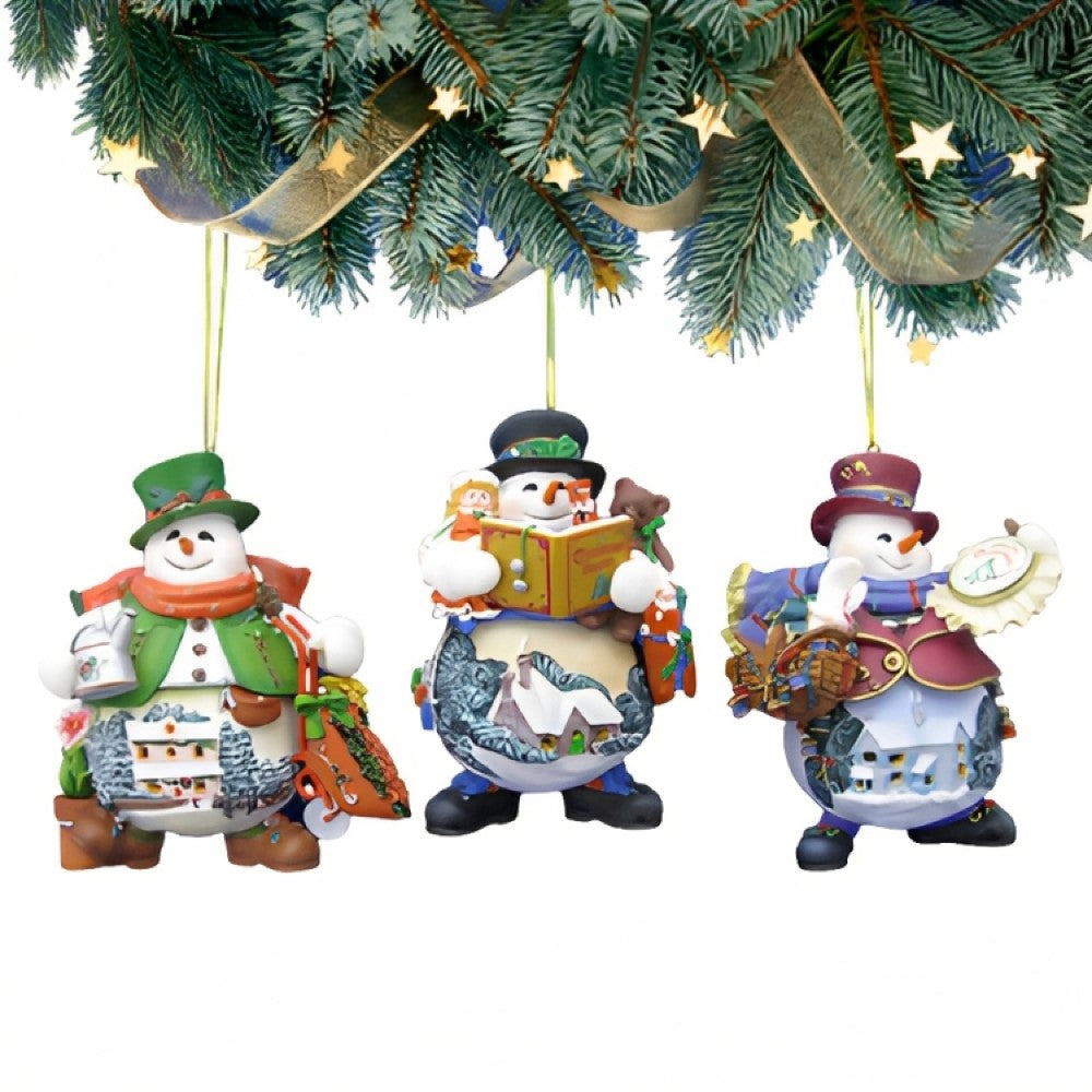 The Ashton-Drake Galleries Memories of Christmas Snowman Ornament Collection Issue #7 Set of 3 Christmas Decoration by Thomas Kinkade 4-inches - RCE Global Solutions