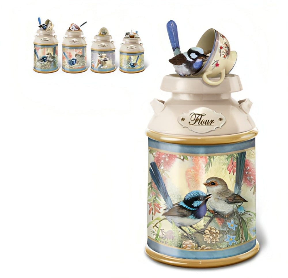 The Bradford Exchange Red Wing Fairy Canister Captivating Elegance Unveiled Enchanting Tea-reasures of the Garden Canister Collection Issue #4 Featuring Exquisite Fairy Wren Artwork by Joy Scherger 6-inches - RCE Global Solutions