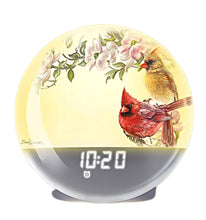 Load image into Gallery viewer, The Bradford Exchange Morning Cardinals Natural Sunrise Alarm Clock Wake-Up Light FM Radio and Nature Sounds by Dona Gelsinger 7-inches
