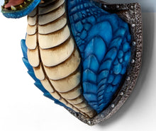 Load image into Gallery viewer, The Bradford Exchange Mystic Legends Illuminated Dragon Collection Bahamut Wall Sculpture Blue Dragon Head Bust Hand-Painted Fantasy Wall Art with Glowing LED Mouth and Spine Shield Mount 9-inches
