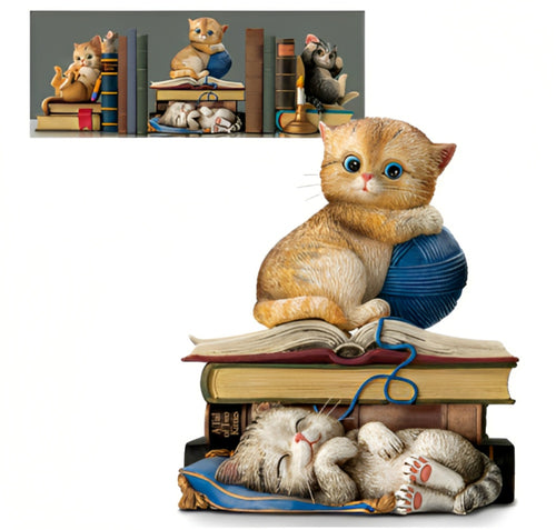 The Bradford Exchange A Tail of Two Kitties Kittens Bookend Collection Issue #2 Whimsical Charm and Hand Painted by Kayomi Harai 6.25-inches - RCE Global Solutions