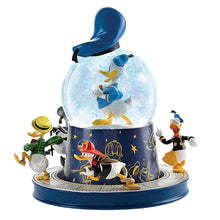 Load image into Gallery viewer, The Bradford Exchange Disney Donald Duck 90th Anniversary Musical Glitter Globe Handcrafted Collectible with Rotating Base &amp; 5 Iconic Donald Duck Sculptures Plays Donald Duck Song 7.5-Inches - RCE Global Solutions
