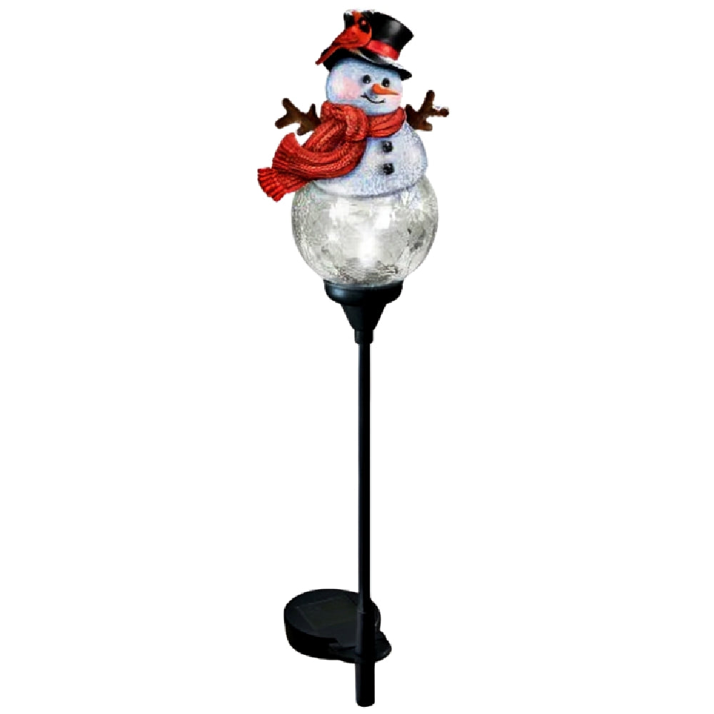 The Bradford Exchange Welcome Home Snowman Solar Path Light Sculpture Collection Handcrafted Crackle Glass Christmas Outdoor Decor by Dona Gelsinger 30.5-inches - RCE Global Solutions
