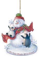 Load image into Gallery viewer, The Bradford Exchange Dona Gelsinger The Warmth of Christmas Ornament Collection Issue #2 Illuminated Snowman with Penguin Pals Set of 2 4.5-inches - RCE Global Solutions
