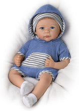 Load image into Gallery viewer, The Ashton-Drake Galleries Caleb Lifelike Weighted TrueTouch™ Silicone Baby Doll with Rooted Hair by Linda Murray 18-inches

