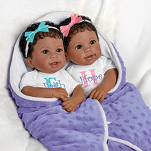 Load image into Gallery viewer, The Ashton - Drake Galleries Hope and Faith So Truly Real® Twin African American Black Baby Girl Doll Set Fully Poseable with Soft RealTouch® Vinyl Skin by Master Doll Artist Linda Murray 14&quot;-Inches
