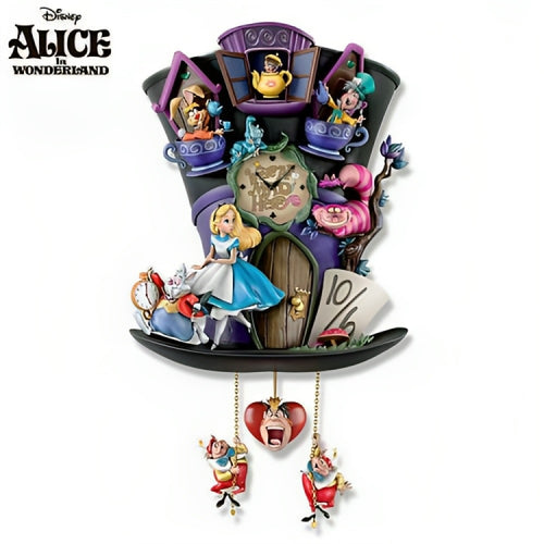The Bradford Exchange Disney Alice in Wonderland Mad Hatter Musical Cuckoo Wall Clock Illuminates Fully Sculpted Characters Plays Song I'm Late 22"-Inches
