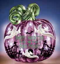 Load image into Gallery viewer, The Bradford Exchange Spooky Sights and Bright Lights Sculpture Collection: Happy Haunting Pumpkin Issue #3 Handcrafted Glass Pumpkin with LED Lights by Dona Gelsinger 7-Inches - RCE Global Solutions
