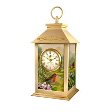 Load image into Gallery viewer, The Bradford Exchange Messenger From Heaven Illuminated Lantern Clock LED Lantern with Roman Numerals Gold Scrolls and Heart Motifs Handcrafted Memorial Tribute Artwork by Adrian Rigby 12-inches
