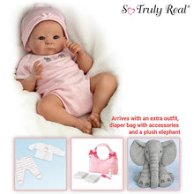 Load image into Gallery viewer, The Ashton-Drake Galleries Little Peanut Lifelike So Truly Real® Baby Girl Doll Soft RealTouch® Vinyl Skin with Deluxe Bundle Set Includes Additional Outfit Diaper Bag and Plush Elephant 17&quot;-Inches - RCE Global Solutions
