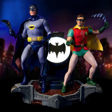 Load image into Gallery viewer, The Bradford Exchange BATMAN Classic TV Series Sculpture Masterpiece Handcrafted and Hand-Painted 1966-1968 TV Series Tribute with DYNAMIC DUO™ Atop GOTHAM CITY™ Police Department BAT-SIGNAL™ Illuminated Pose 10&quot; W x 10&quot; H x 7&quot; D - RCE Global Solutions
