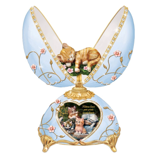 The Bradford Exchange Kittens Leave Pawprints on Our Hearts Jeweled Heirloom Porcelain® Musical Egg Featuring 22K Gold Over 80 Faux Gems and Hand-Painted Sculpture of Frolicking Kittens Plays 'Für Elise Handcrafted in Fabergé Style by Jürgen Scholz 6.5