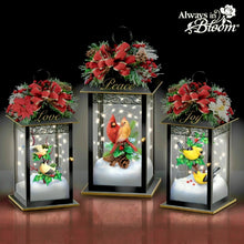 Load image into Gallery viewer, The Bradford Exchange Nature’s Glory Table Centerpiece Issue #3 Joy Illuminated Holiday Lantern with Songbird Sculptures and Always in Bloom Floral Arrangement Christmas Decoration 8-Inches - RCE Global Solutions
