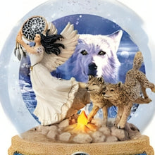 Load image into Gallery viewer, The Bradford Exchange Mystical Dreams Illuminated Musical Glitter Globe Collection Issue #4 "Moonlight Serenade" Wolf Maiden Snow Globe Handcrafted Decor with LED Lights by Robin Koni 5-Inches
