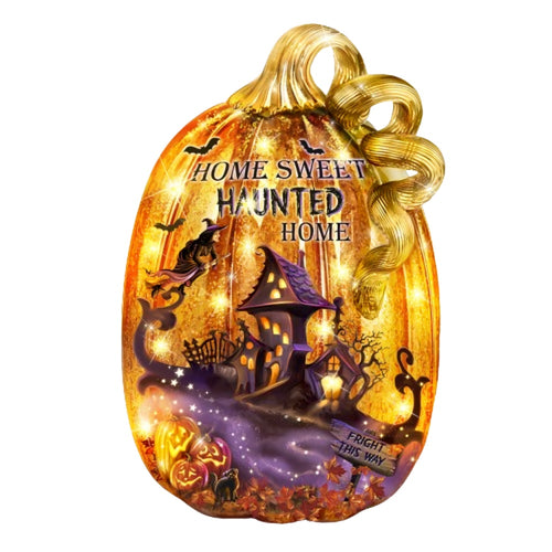 The Bradford Exchange Haunted Home Pumpkin Spooky Sights and Bright Lights Sculpture Collection Issue #2 Handcrafted Glittering LED-Lit Artistry by Dona Gelsinger 7-inches