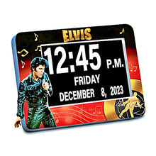 Load image into Gallery viewer, The Bradford Exchange Elvis Presley Digital Clock Full Disclosure Easy-Read Clock with 1.5-Inch Digits Artisan-Crafted Resin Frame with USB Port and Remote Control Features Iconic Portrait and Facsimile Autograph 9.5&quot; W x 7&quot; H
