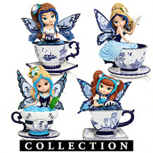 Load image into Gallery viewer, The Hamilton Collection Soothing And Peaceful Travels Blue Willow Romance Teacup Fairy Figurine Collection Handcrafted and Hand-Painted with Cobalt Blue and White Pattern Details Issue #3 by Jasmine Becket-Griffith 5-inches
